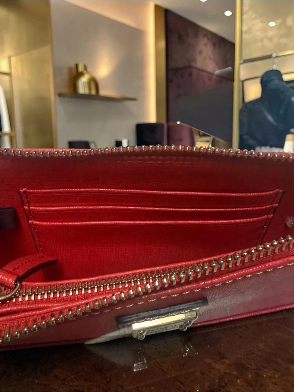 NWT Dooney & Bourke Red Saffiano Zip Leather Wristlet with Gold Logo